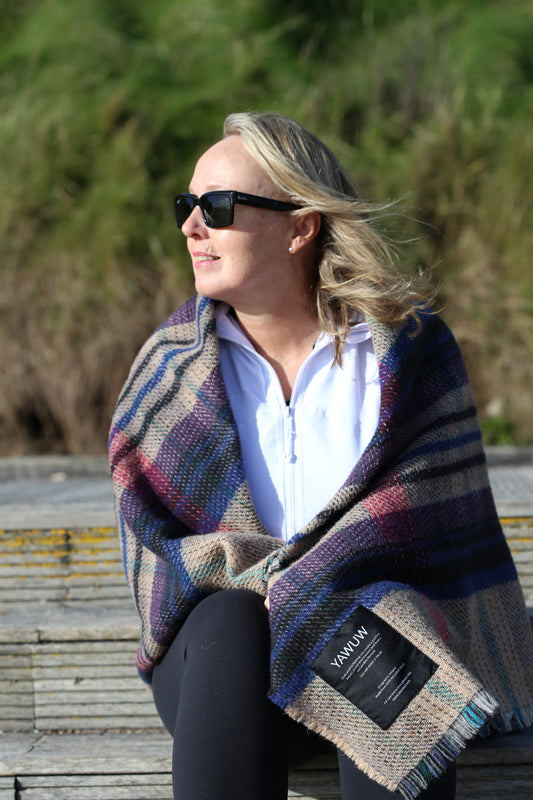 A woollen throw, scarf or rug made by YAWUW, Cork's most innovative clothing company.