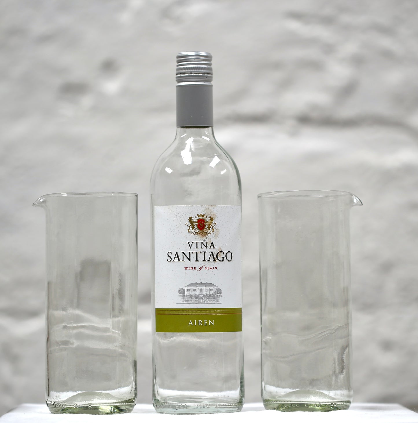 Clear Glass Carafe,  made from a wine bottle.