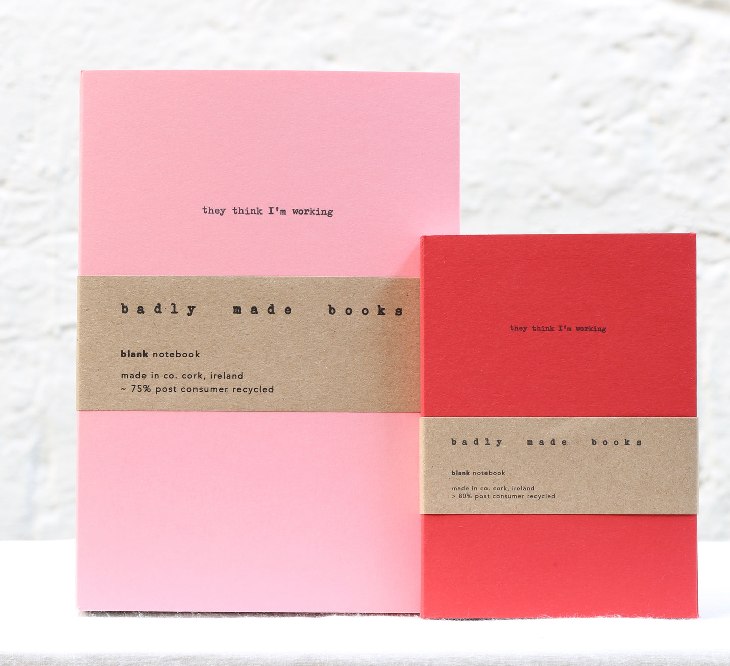 A5 112 page blank page notebook in Soft Pink and A6 84 page notebook in Idaho Red