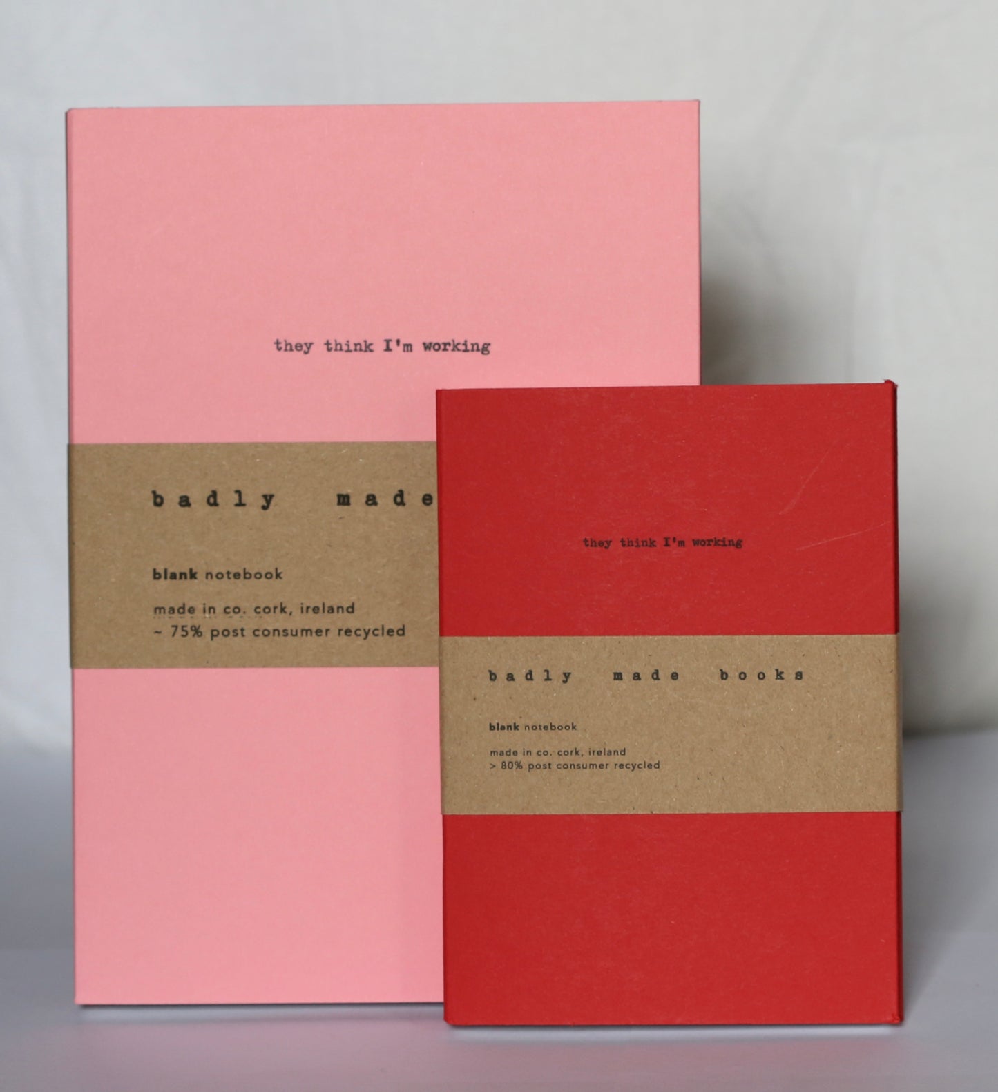 A5 112 page blank page notebook in Soft Pink and A6 84 page notebook in Idaho Red