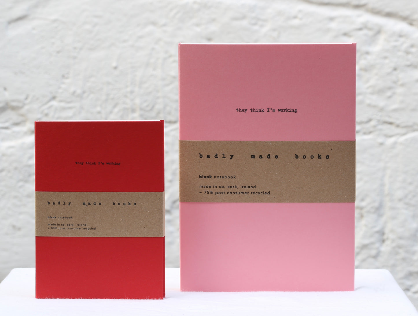 A5 112 page blank page notebook in Soft Pink and A6 84 page notebook in Idaho Red